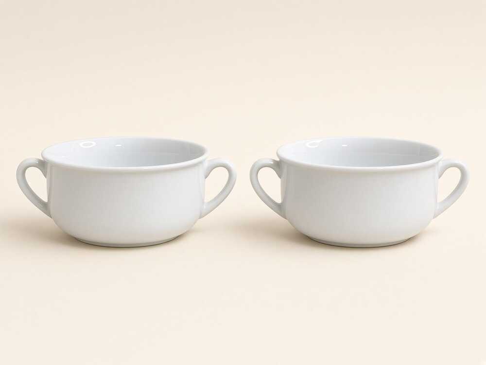 Williams Sonoma White Soup Bowls Pair Two Handle Cups Oven Safe China